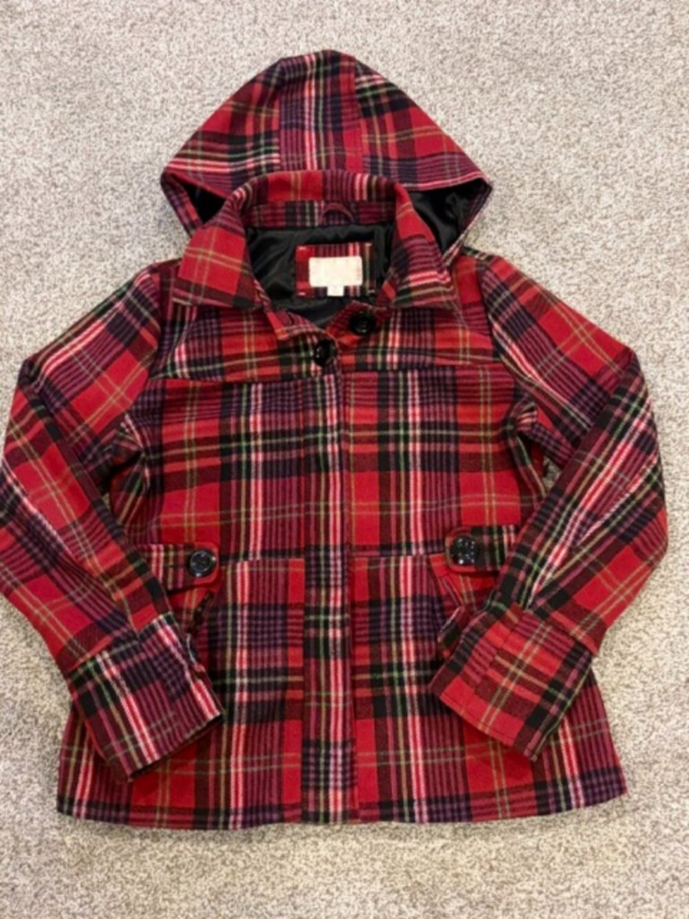 Xhilaration Red/Black Plaid Women's Hooded Jacket Size XL